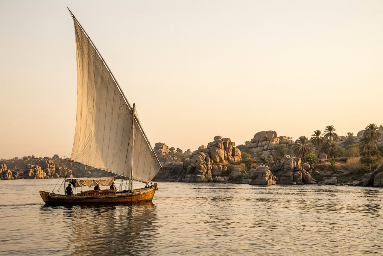 Felucca på Nilen vid Aswan