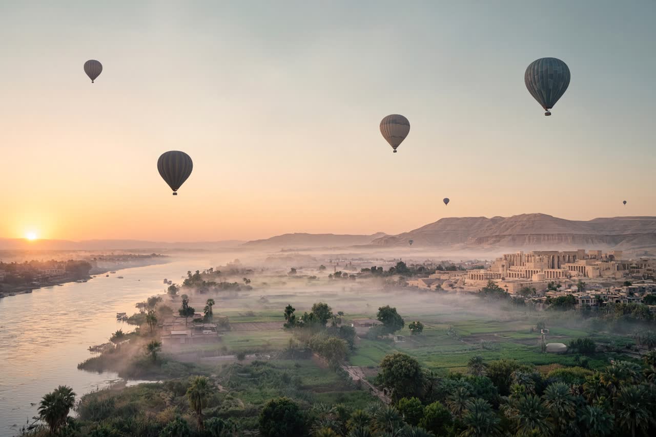 Vy från utflykten Ballong över Luxor i Luxor