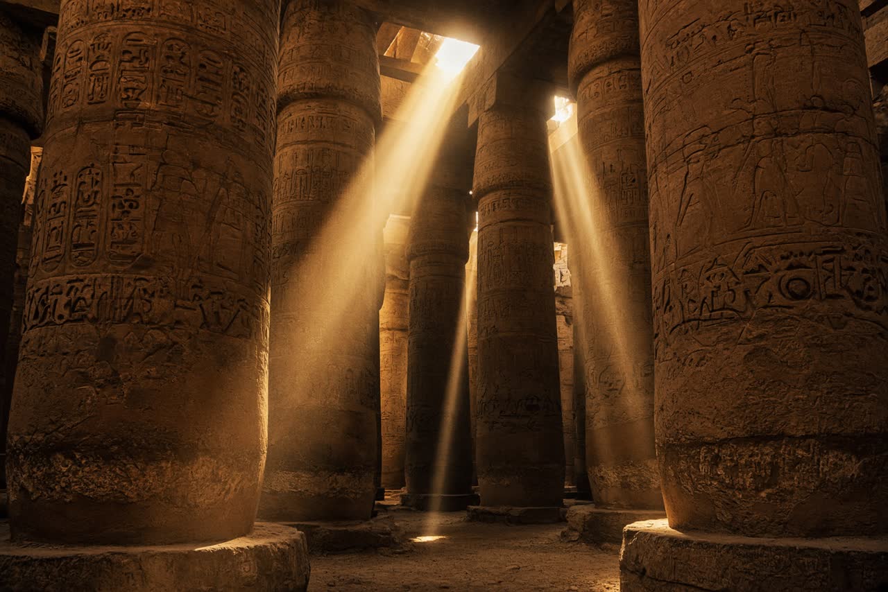 Tempelkolonner i Luxor vid Nilen